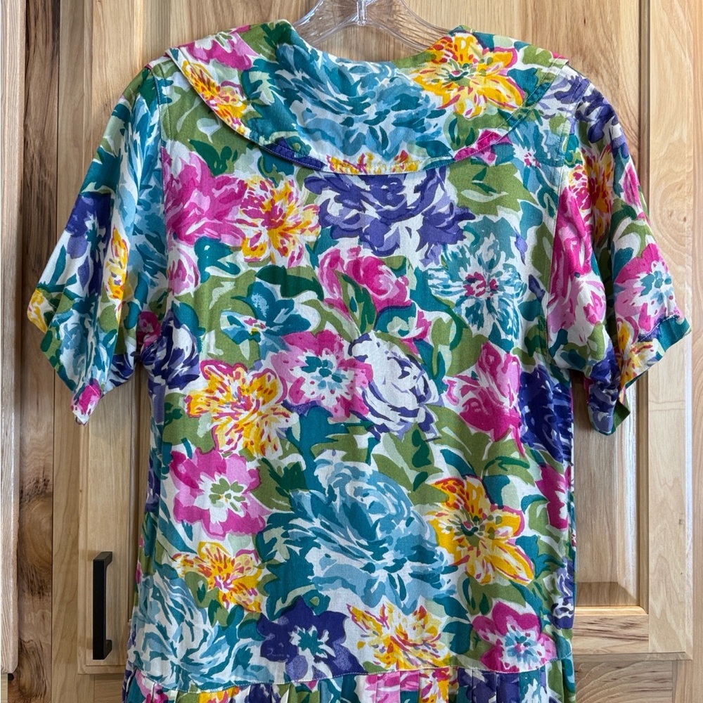Darling! Vintage Express Vibrant Floral Drop Waist Double Button Midi Dress Sz S - Picture 7 of 11